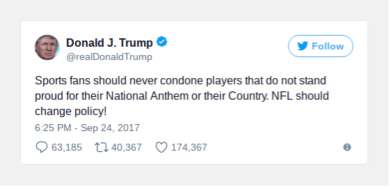 President Trump responded to some of the football protests over Twitter (Photo provided by NY Times).