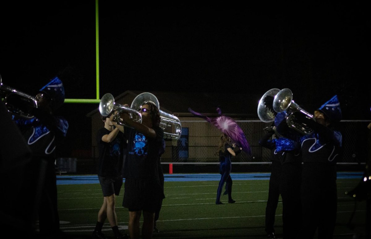Marching band performing during halftime during the 2024 football season.