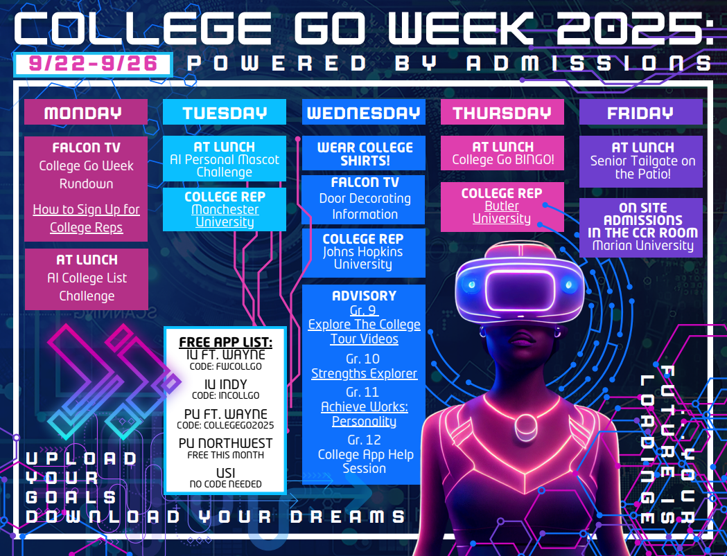 College Go Week Schedule. Graphic by PMHS Counseling. 