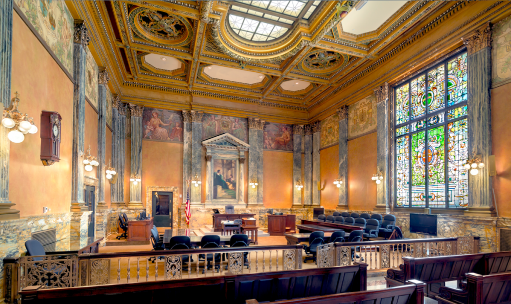 Indiana's Federal Court House, filled with murals depicting a rich history of justice. 