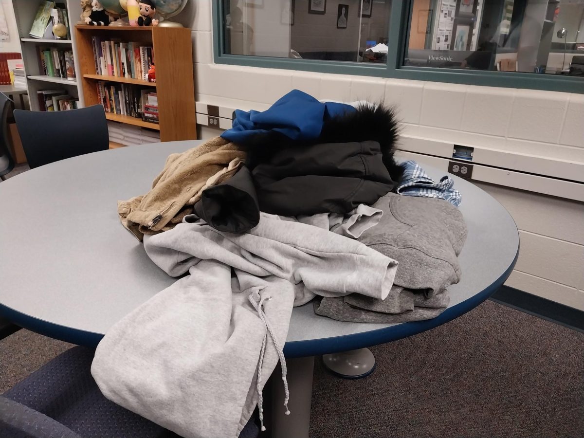 Jackets left behind during the school day.